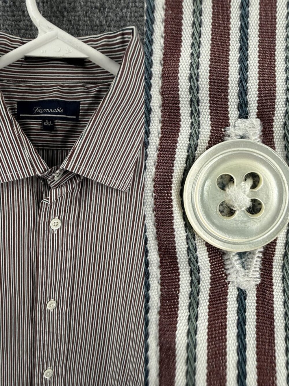 Faconnable USA Large Striped Short Sleeve All Cotton Red Shirt Button Up Mens